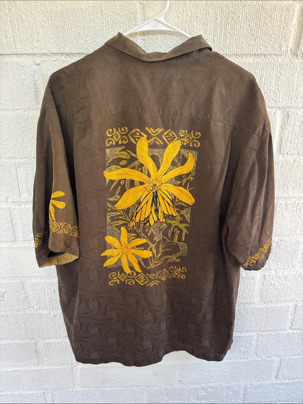 Tommy Bahama Silk Monarch Butterfly Short-Sleeve Button Down Shirt sz L